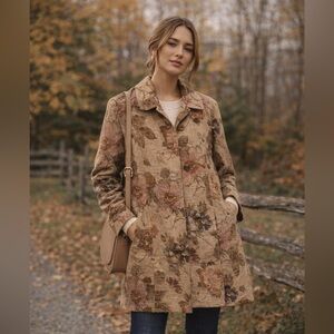 Vintage J. Jill Neutral Tones Floral Tapestry Coat Poetcore Petite Small